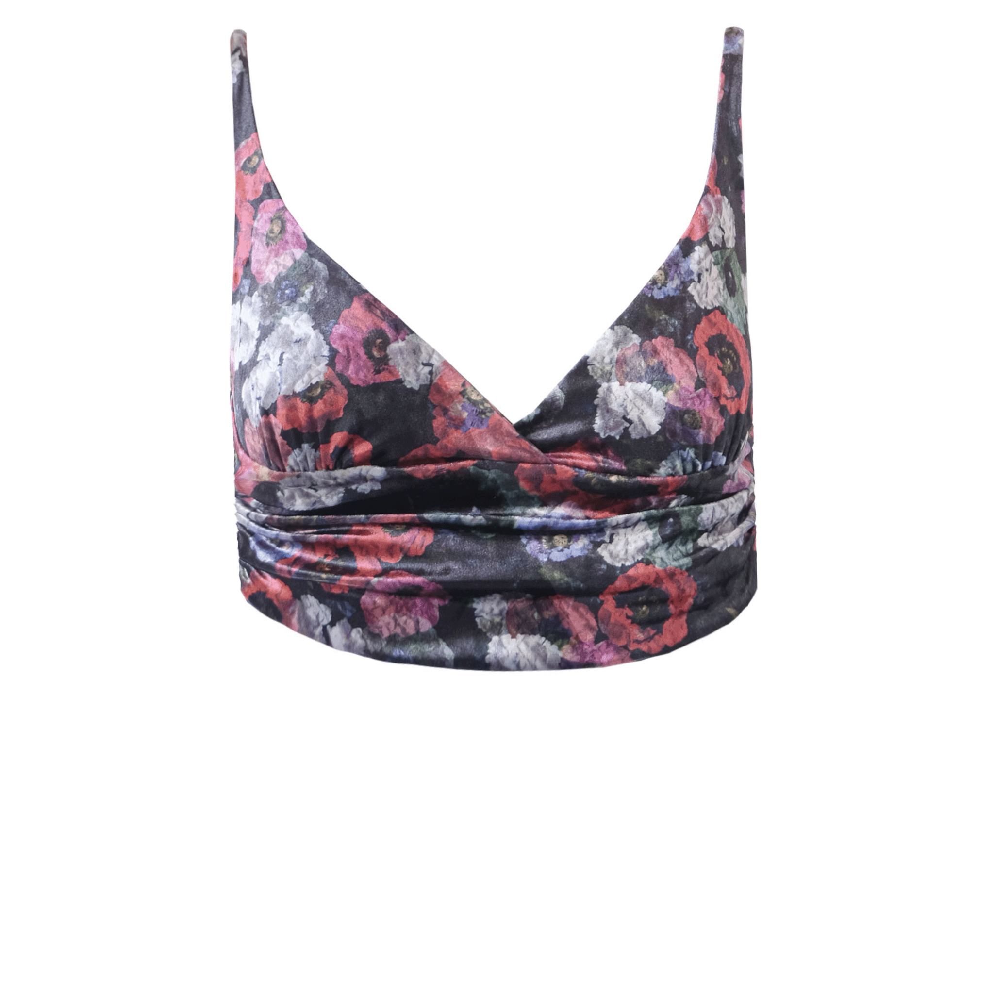 Top ARIEL di Alessandra Gallo in ciniglia martellata floreale - crop top, scollo cuore, spalline sottili - vista frontale - Day&Night Collection