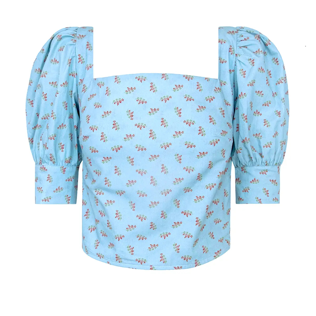 Top CAMELIA di Alessandra Gallo con scollo quadrato, maniche a sbuffo 3/4 in cotone fantasia Stourhead -Made in Italy -Printemps Collection - vista frontale