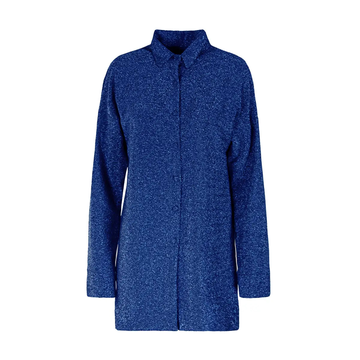 Camicia oversize donna in lurex blu CELESTE con bottoni e maniche lunghe – Alessandra Gallo