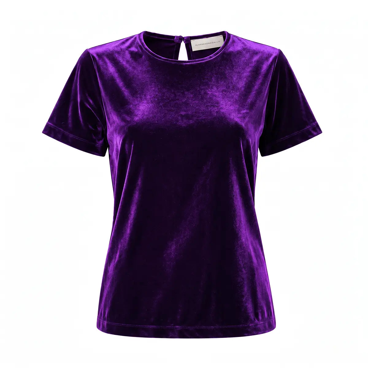 CARMEN, t-shirt in ciniglia viola con girocollo e maniche corte.