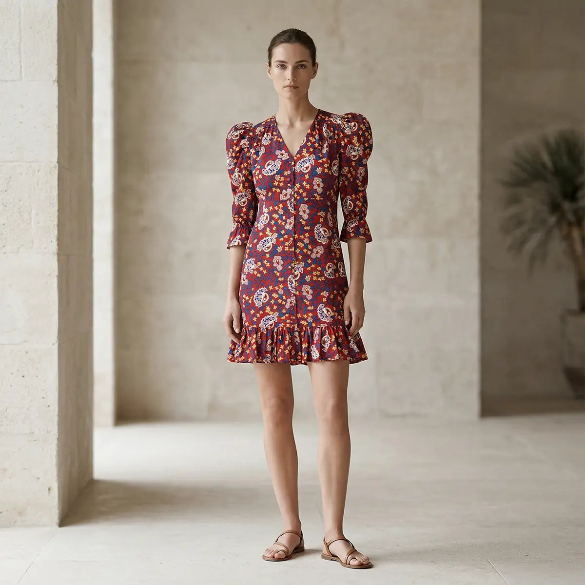 DALIA, abito corto in cotone Red Obsession, su modella.