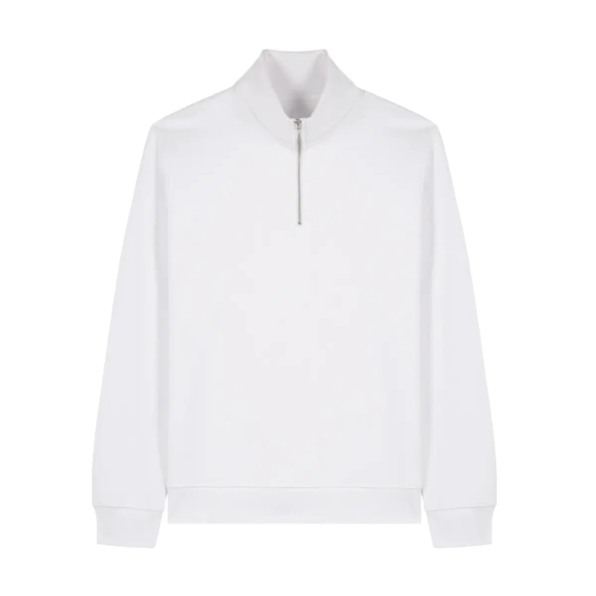 Felpa Portofino di Alessandra Gallo in cotone biologico bianca con stampa verde con manica lunga, lupetto e zip a 3/4 - vista frontale - Cabina 42 Collection