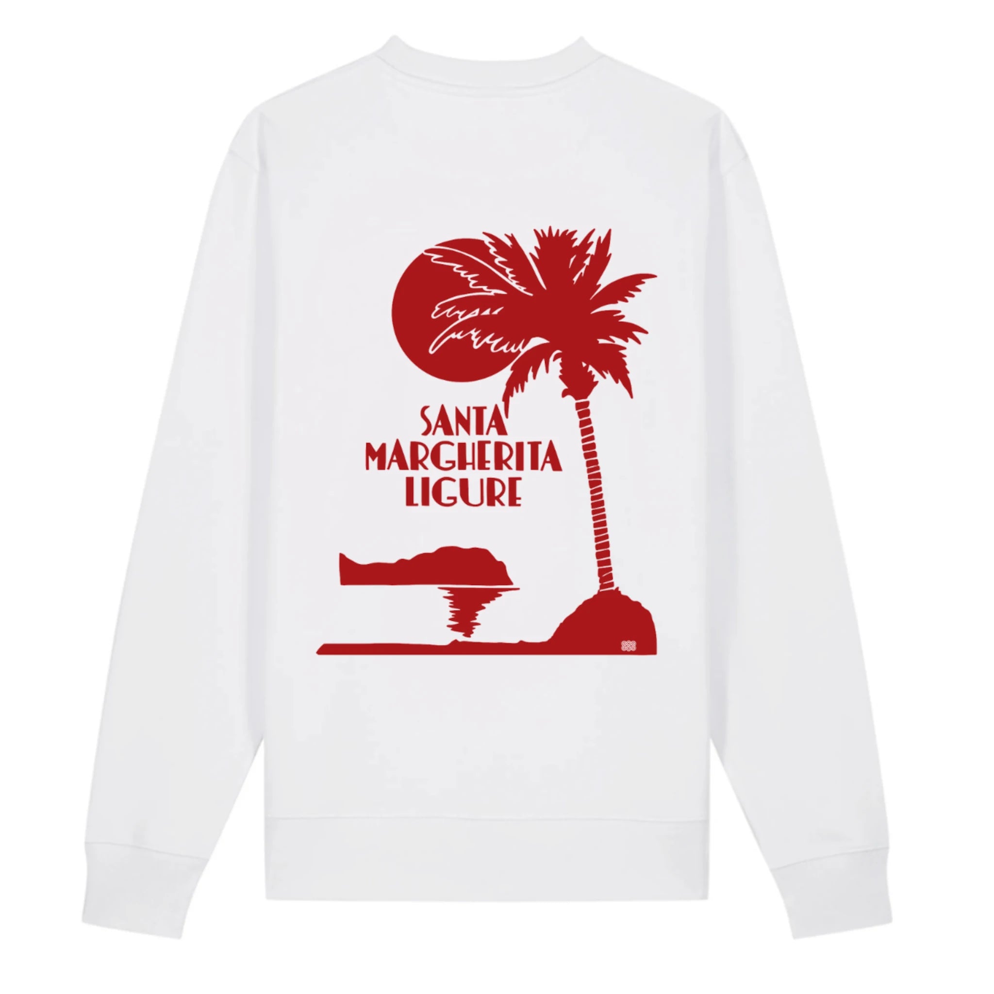 Felpa Santa Margherita bianca stampa rossa cotone biologico sostenibile Cabina 42 Collection Alessandra Gallo