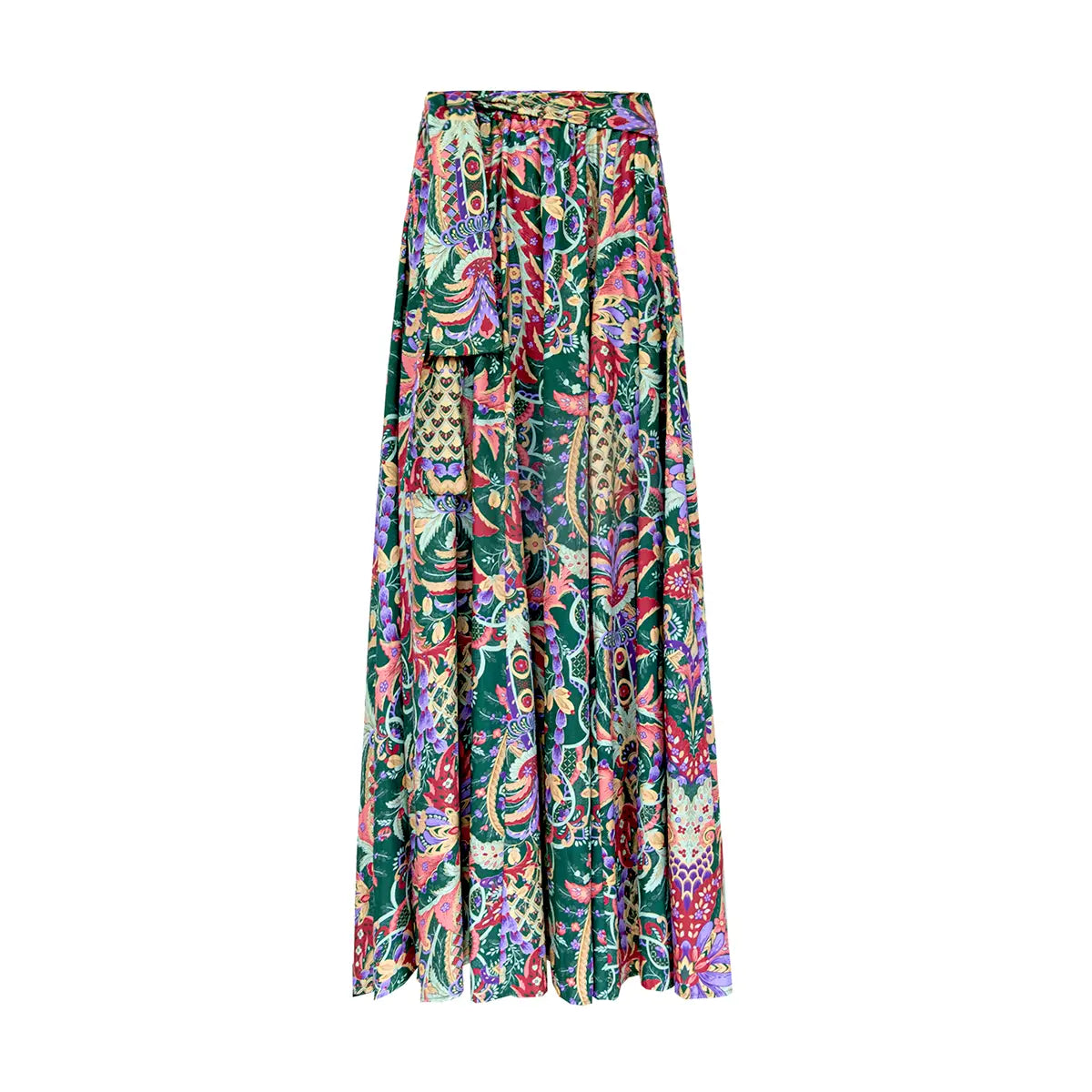 gonna lunga FIORDALISA di Alessandra Gallo con vita elasticizzata e fusciacca in cotone fantasia Pergola - Printemps Collectionn - Made in Italy - vista frontale