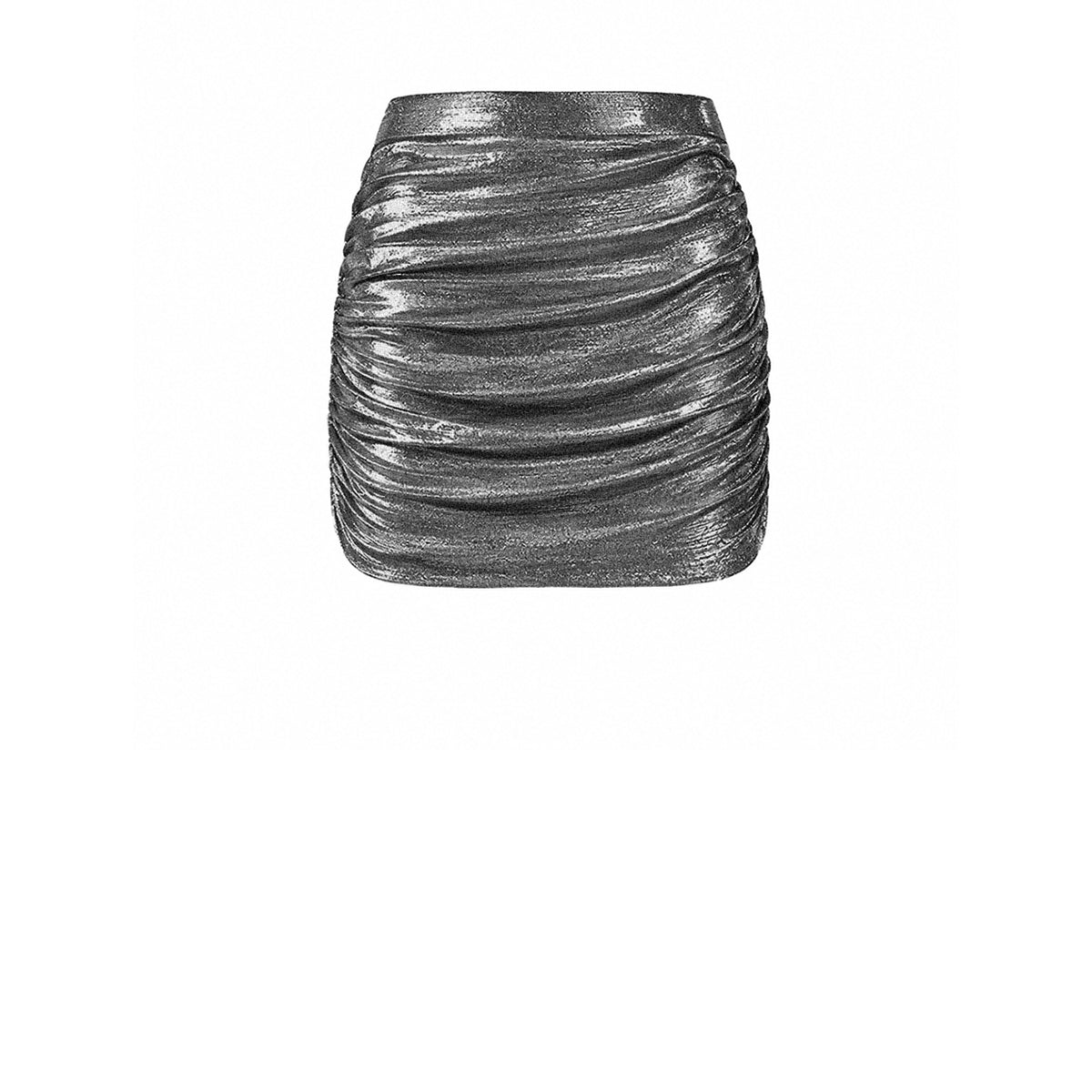 NINA, minigonna drappeggiata in lurex antracite.