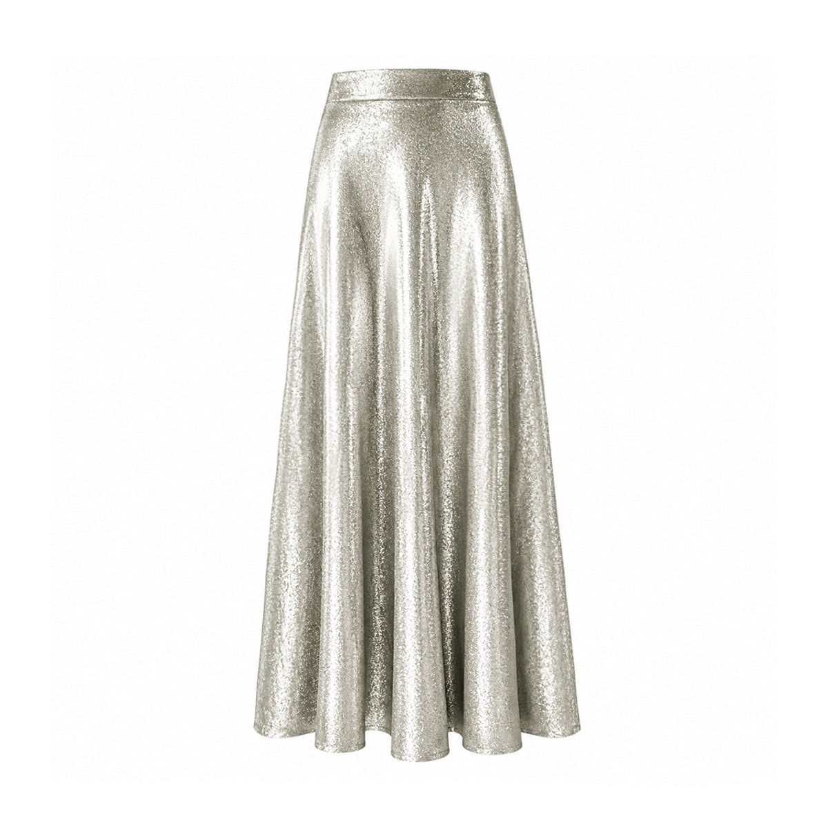 TOSCA, gonna lunga in lurex oro con linea svasata.