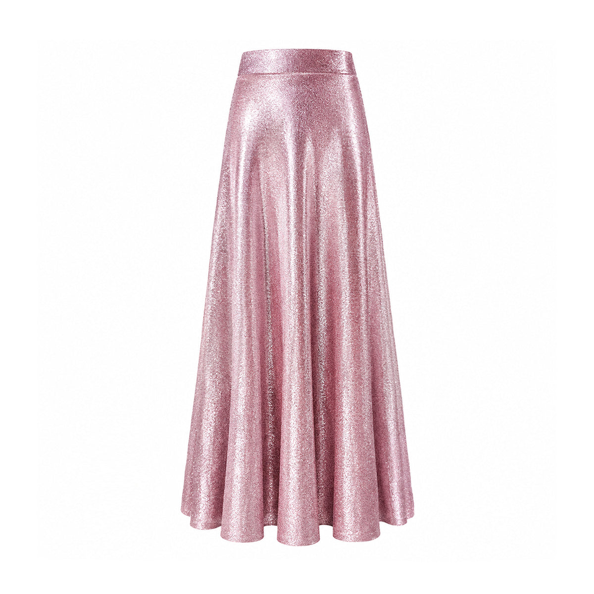 TOSCA, gonna lunga in lurex rosa con linea svasata.