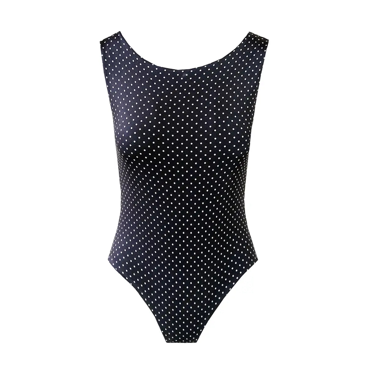 ILENIA body in lycra fantasiaPois di Alessandra Gallo - elegante body Made in Italy - The Stretch Collection - vista frontale