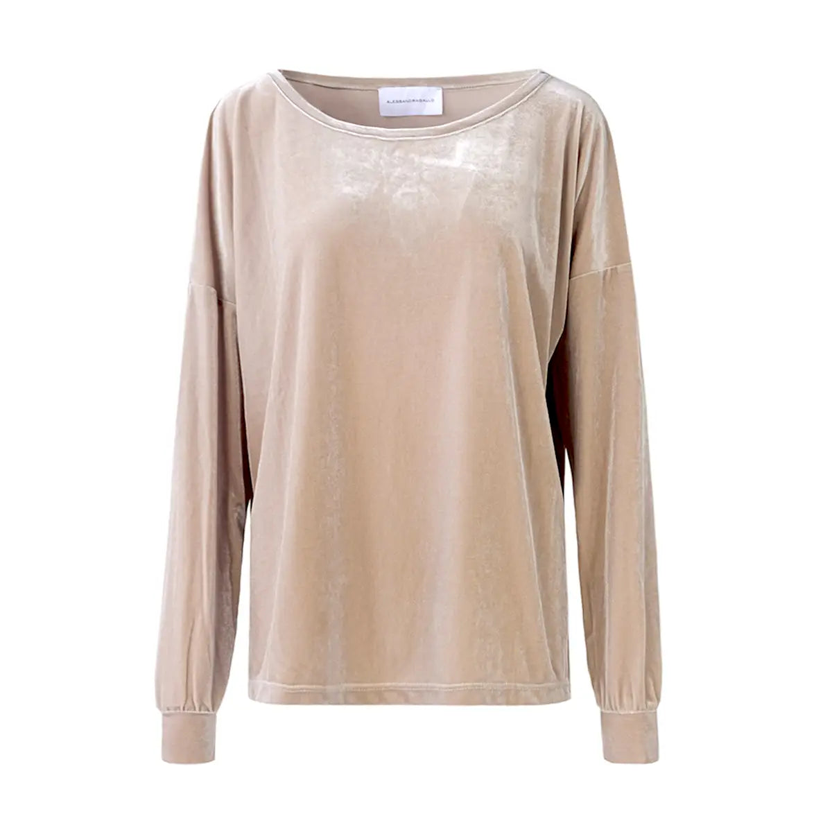 Felpa LAVINIA di Alessandra Gallo in ciniglia beige con scollo barchetta e maniche lunghe - vista frontale - Day&Night Collection