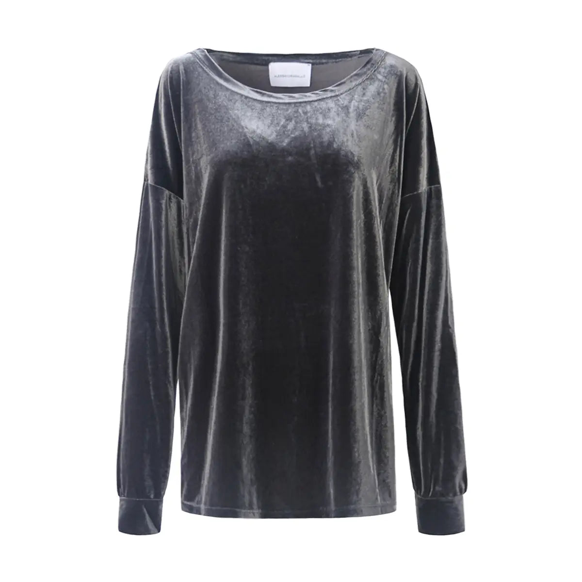 Felpa LAVINIA di Alessandra Gallo in ciniglia grigia con scollo barchetta e maniche lunghe - vista frontale - Day&Night Collection