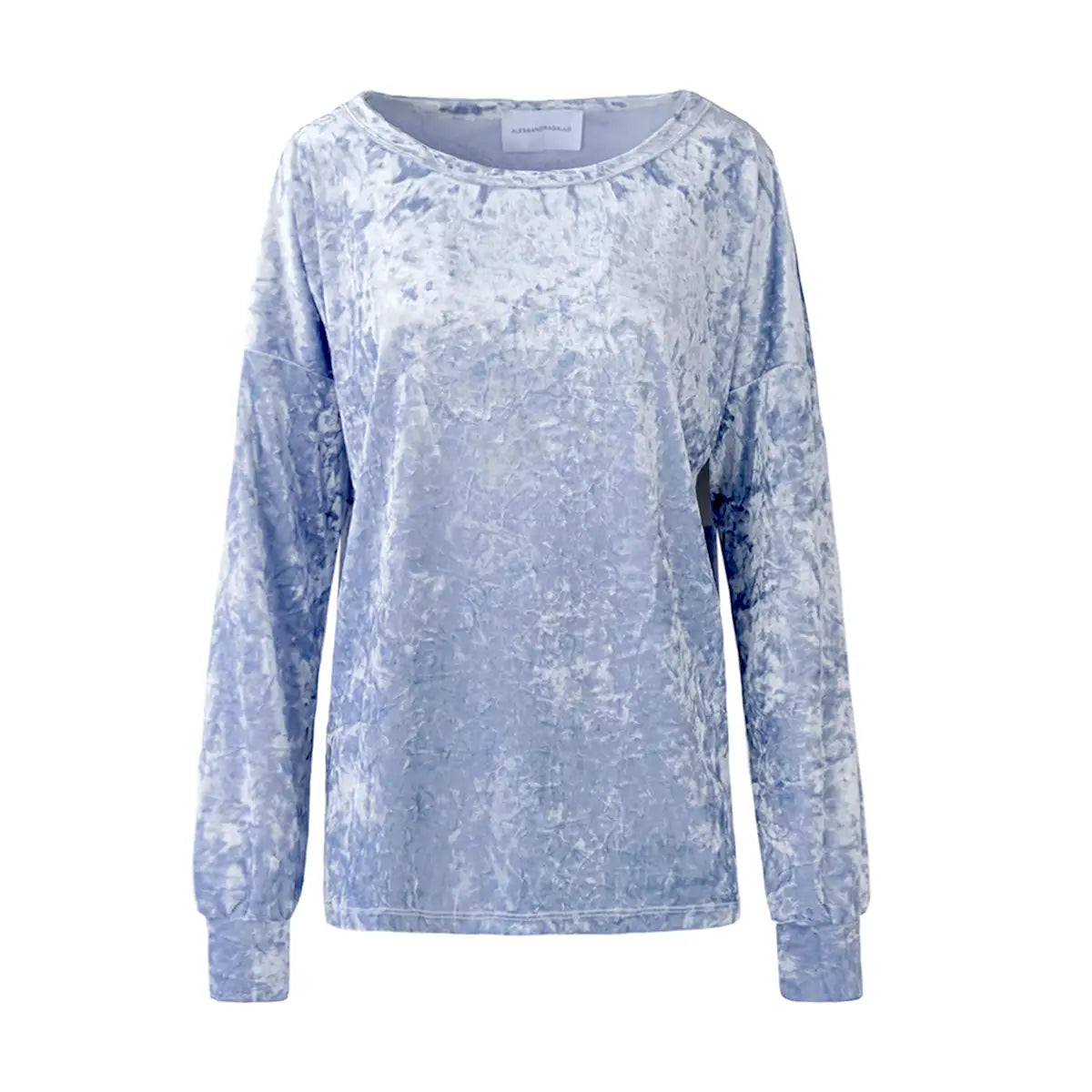 Felpa LAVINIA di Alessandra Gallo in ciniglia martellata azzurra con scollo barchetta e maniche lunghe - vista frontale - Day&Night Collection