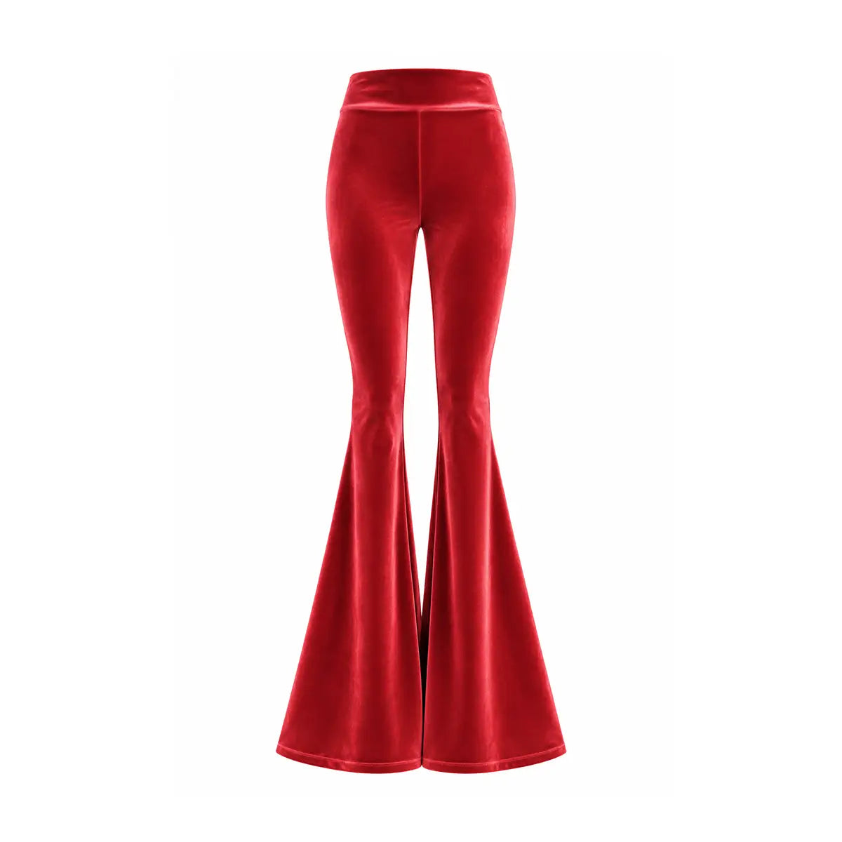 LOLA, pantalone a zampa in ciniglia rossa.