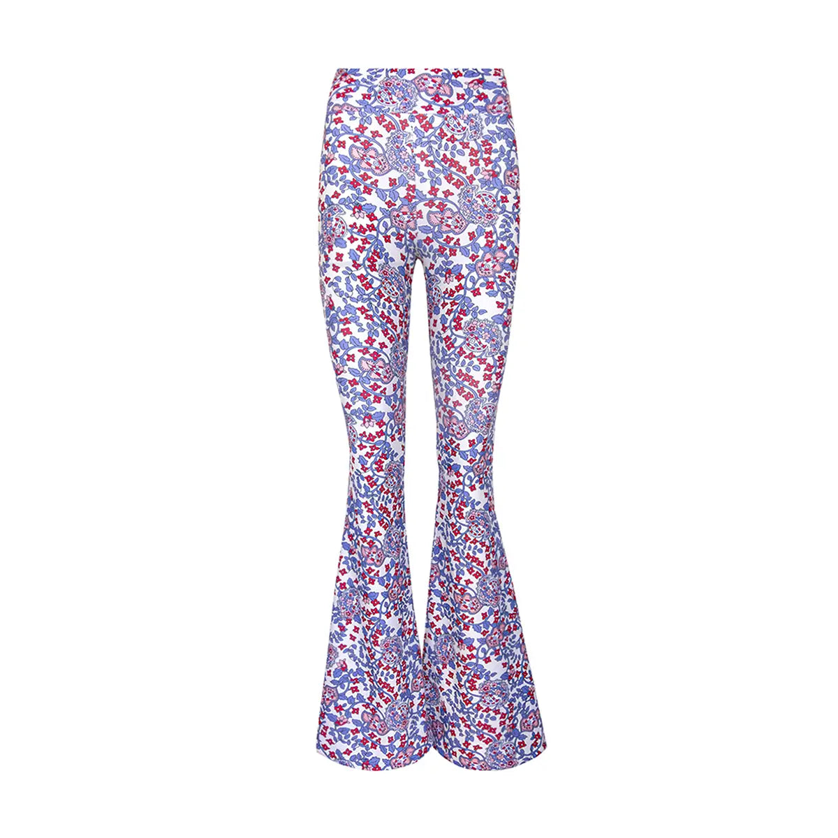LOLA pantalone a zampa in lycra fantasia White Obsession con vita alta elasticizzata di Alessandra Gallo - Made in Italy - the Obsession Collection - vista frontale