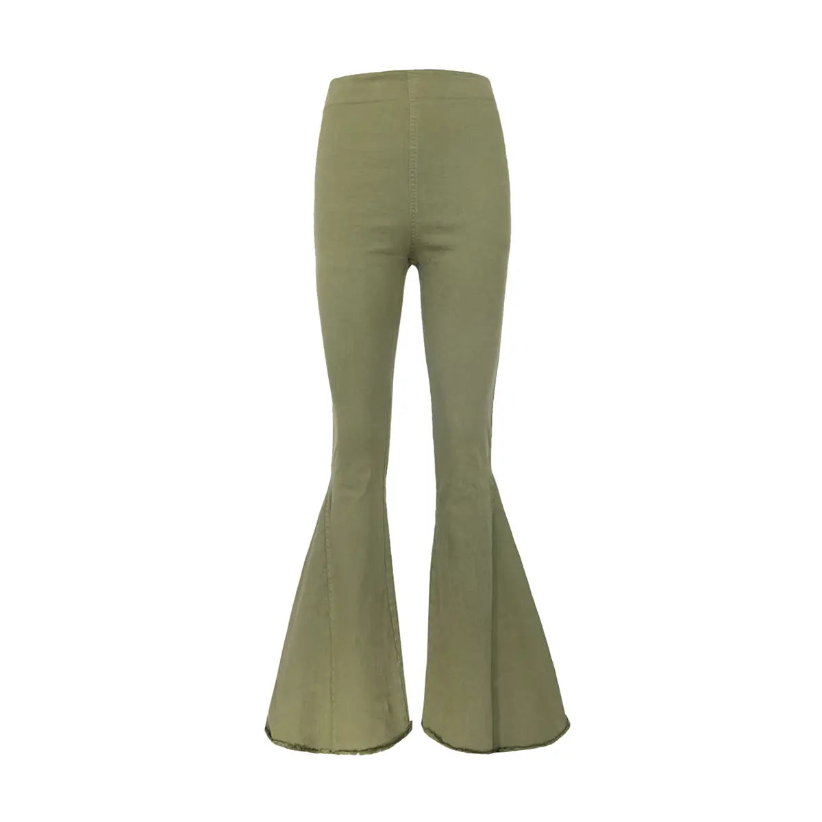 Pantalone a zampa LOLISSIMA di Alessandra Gallo in cotone verde con vita alta ed elastico in vita - vista frontale - Made in Italy - Printemps Collection