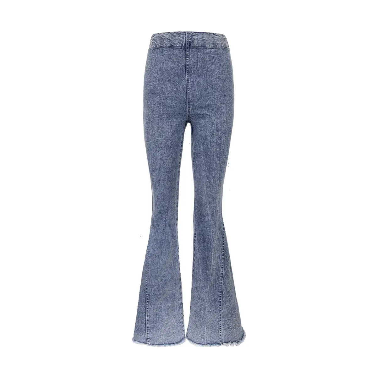 Pantalone a zampa LOLISSIMA di Alessandra Gallo in jeans chiaro con vita alta ed elastico in vita - vista frontale - Made in Italy - Printemps Collection