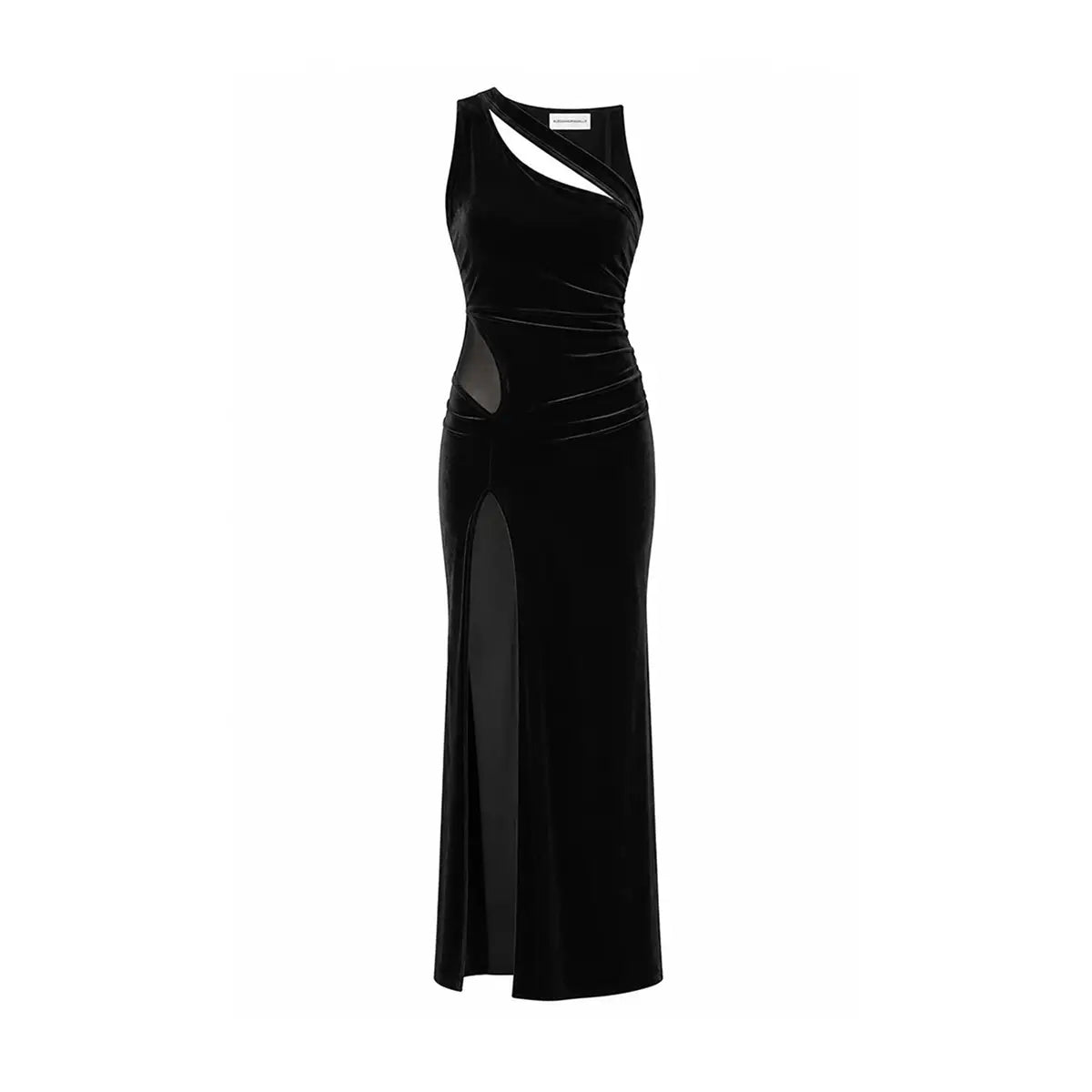 MARGARET, Abito Lungo in Ciniglia Nera con cut-out.