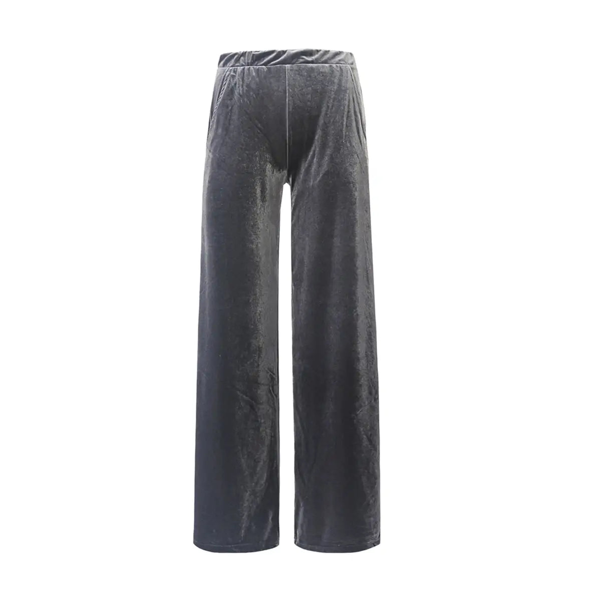 Pantalone palazzo MAXIE di Alessandra Gallo in ciniglia grigia con vita elastica e tasche laterali - vista frontale - Day&Night Collection