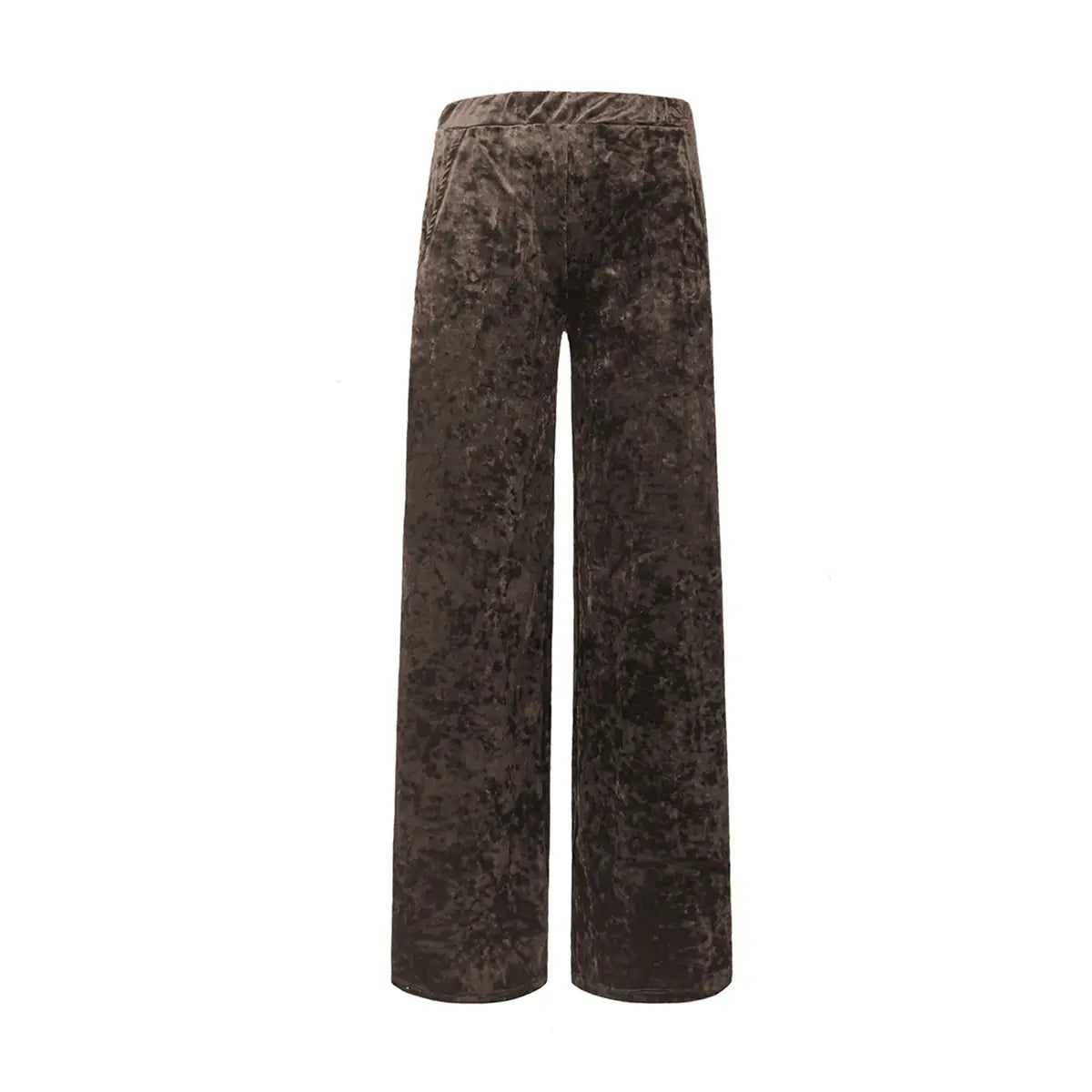 Pantalone palazzo MAXIE di Alessandra Gallo in ciniglia martellata marrone con vita elastica e tasche laterali - vista frontale - Day&Night Collection