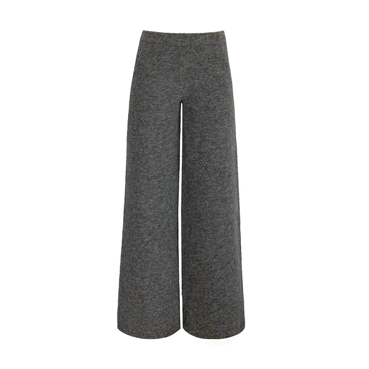pantalone palazzo MAXIE di Alessandra Gallo in lana cotta grigia con elastico in vita e tasche laterali - vista frontale -The Wool Collection