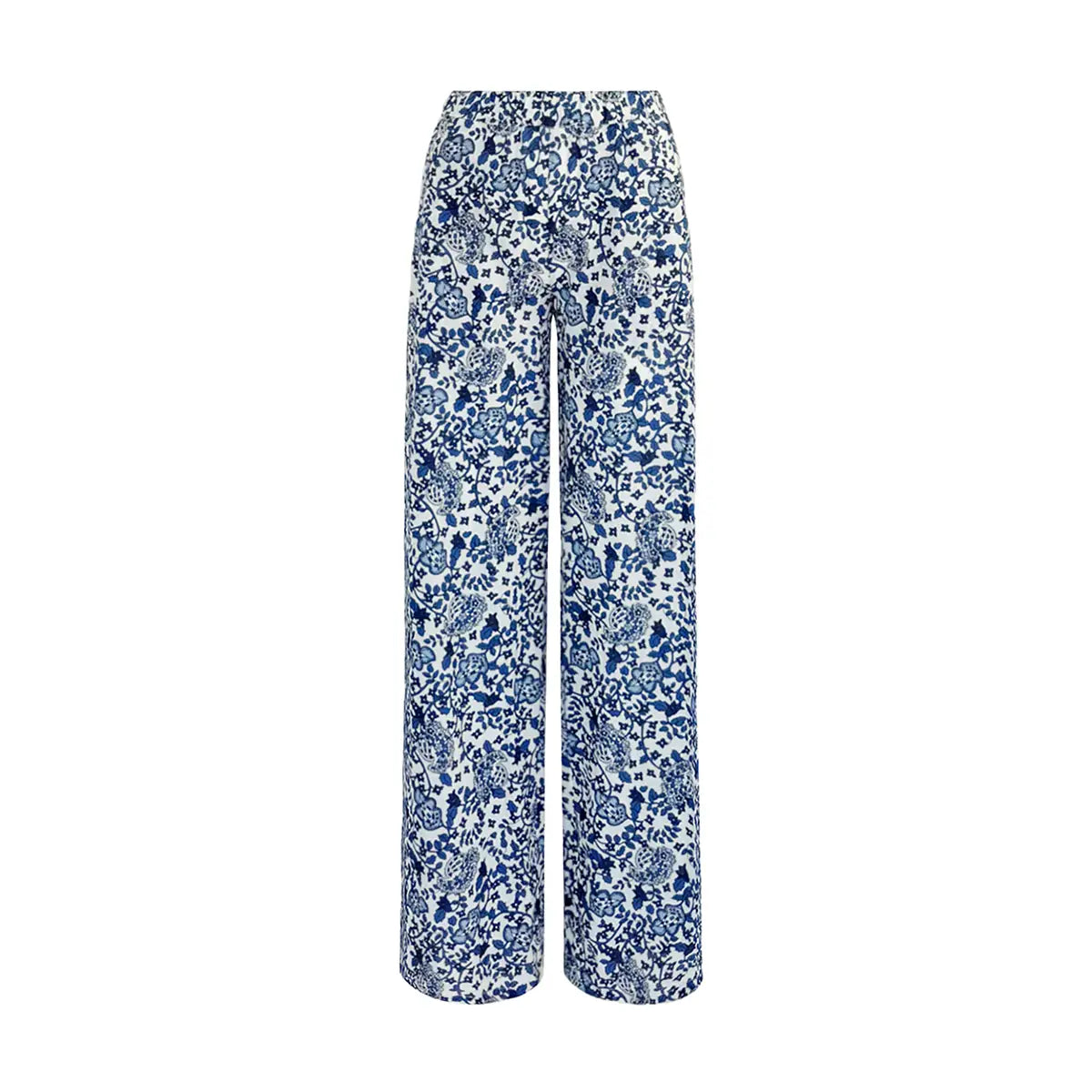 MAXIE pantalone palazzo in mussola di cotone fantasia blue obsession di Alessandra Gallo - vista frontale
