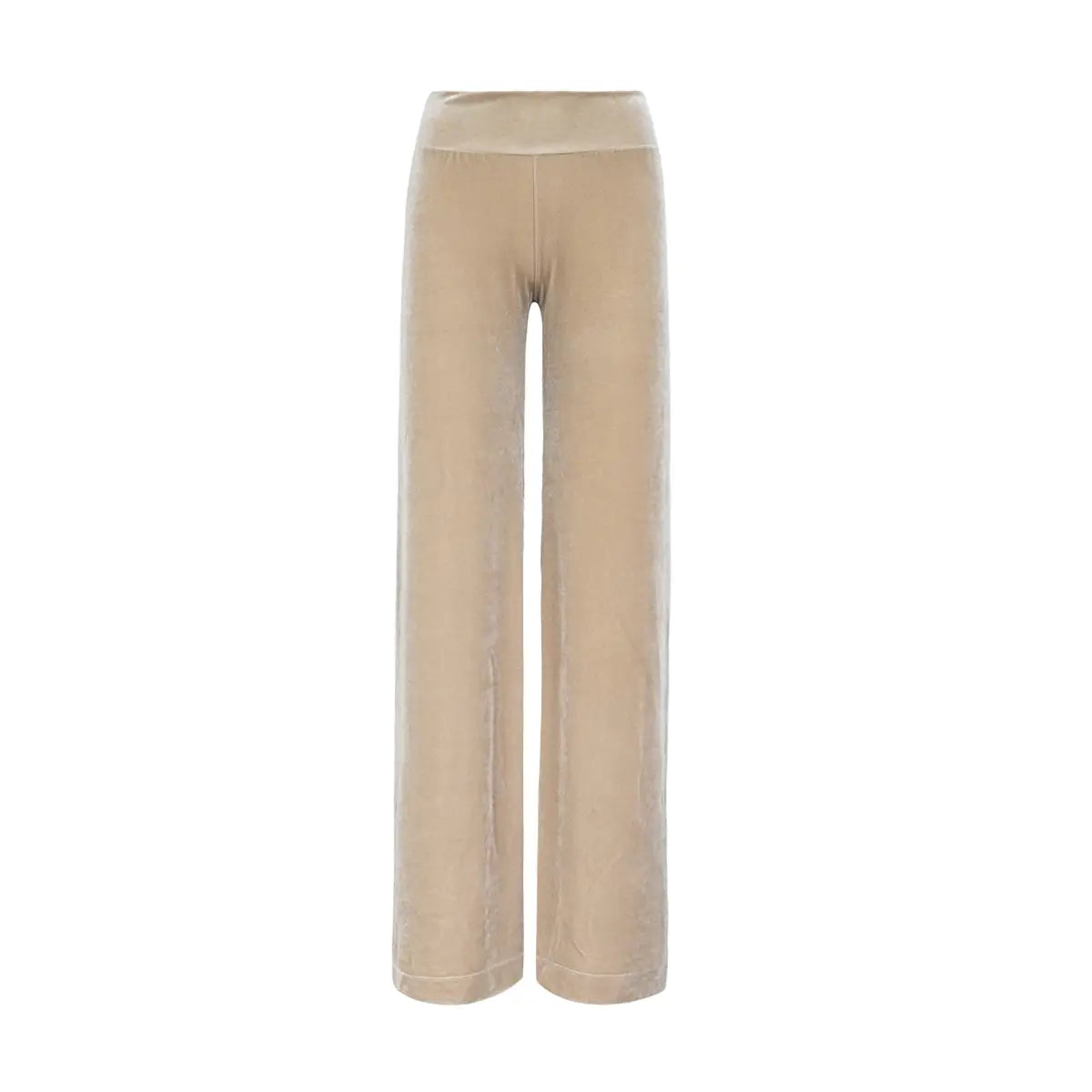 Pantalone palazzo MIMI di Alessandra Gallo in ciniglia beige con vita alta elastica - vista frontale - Day&Night Collection