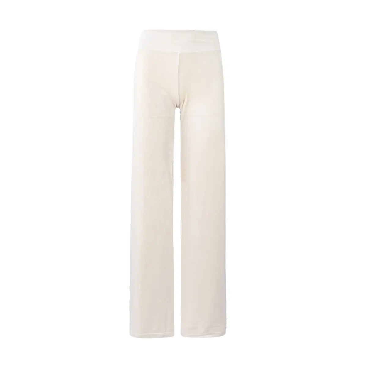 Pantalone palazzo MIMI di Alessandra Gallo in ciniglia crema con vita alta elastica - vista frontale - Day&Night Collection