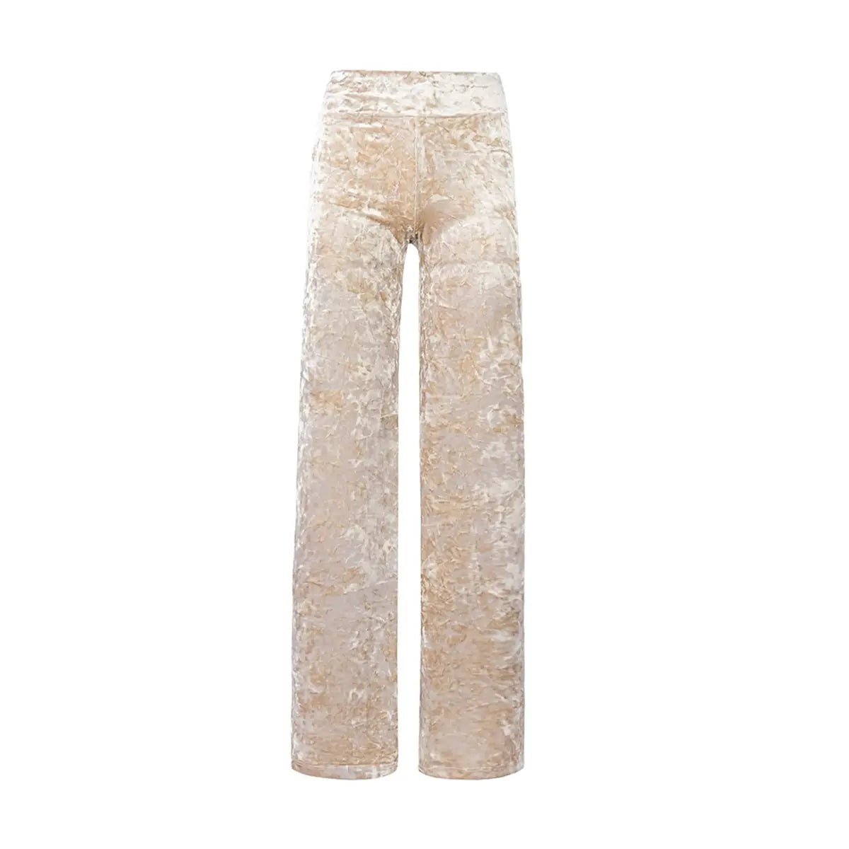 Pantalone palazzo MIMI di Alessandra Gallo in ciniglia martellata beige con vita alta elastica - vista frontale - Day&Night Collection