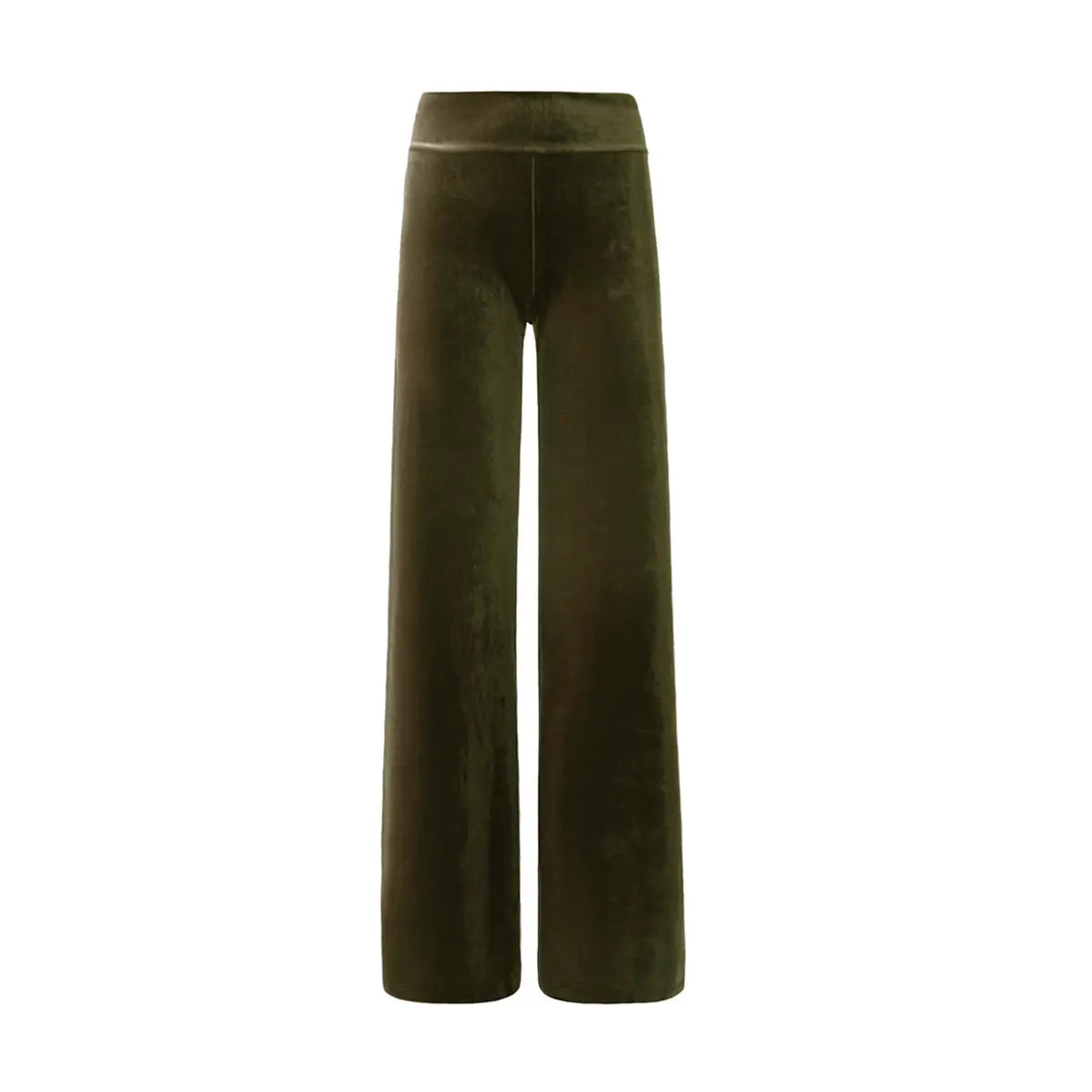 Pantalone palazzo MIMI di Alessandra Gallo in ciniglia verde militare con vita alta elastica - vista frontale - Day&Night Collection