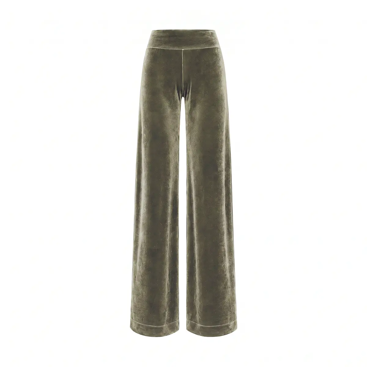 MIMI, pantalone palazzo in ciniglia verde militare.