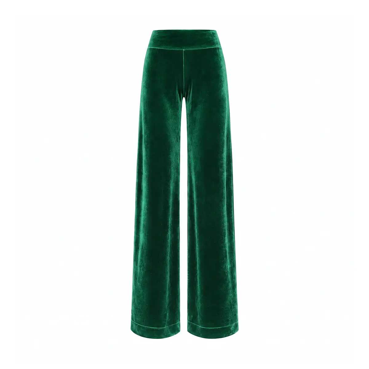 MIMI, pantalone palazzo in ciniglia verde smeraldo.