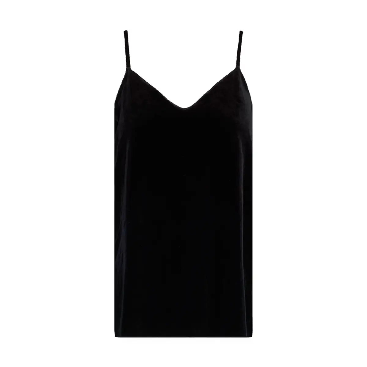 Top MIRTA di Alessandra Gallo in ciniglia nera con spalline sottili - vista frontale - Day&Night Collection