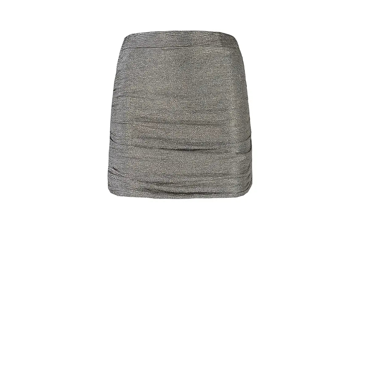 minigonna NINA di Alessandra Gallo in lurex antracite con arricciature drappeggiati - vista frontale - Stardust Collection