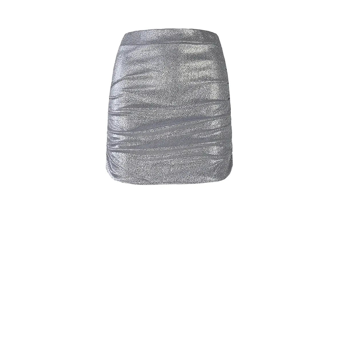 minigonna NINA di Alessandra Gallo in lurex argento con arricciature drappeggiati - vista frontale - Stardust Collection