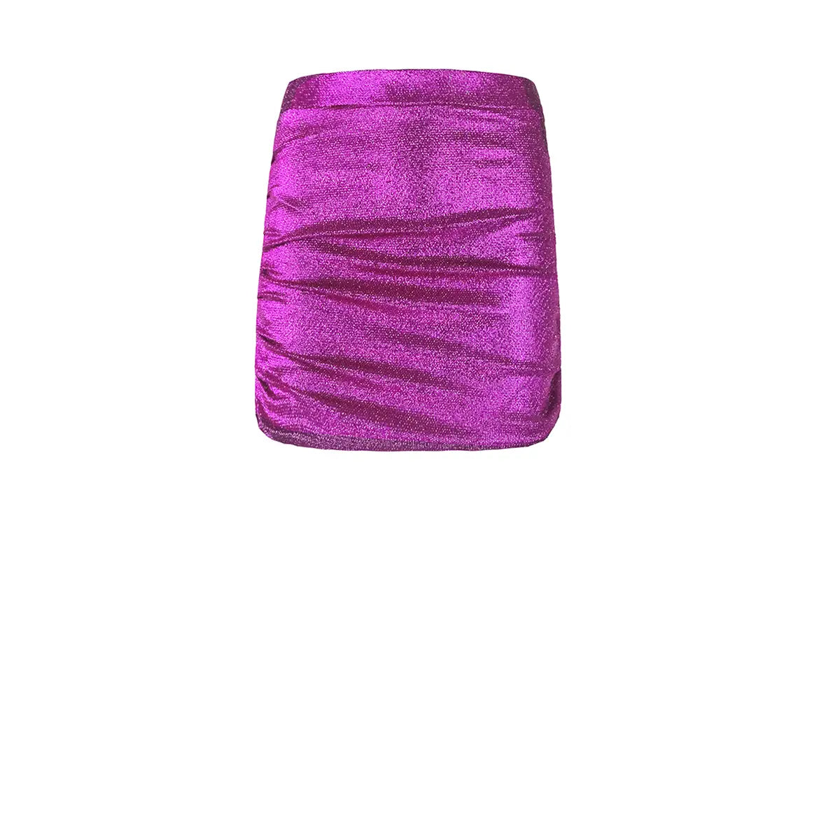 minigonna NINA di Alessandra Gallo in lurex fucsia con arricciature drappeggiati - vista frontale - Stardust Collection