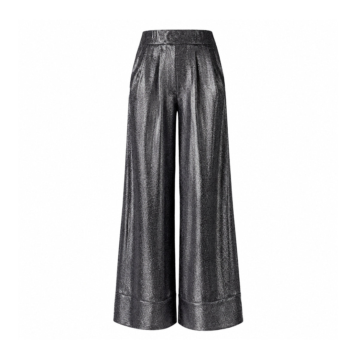 AIDA, pantalone palazzo in lurex antracite.