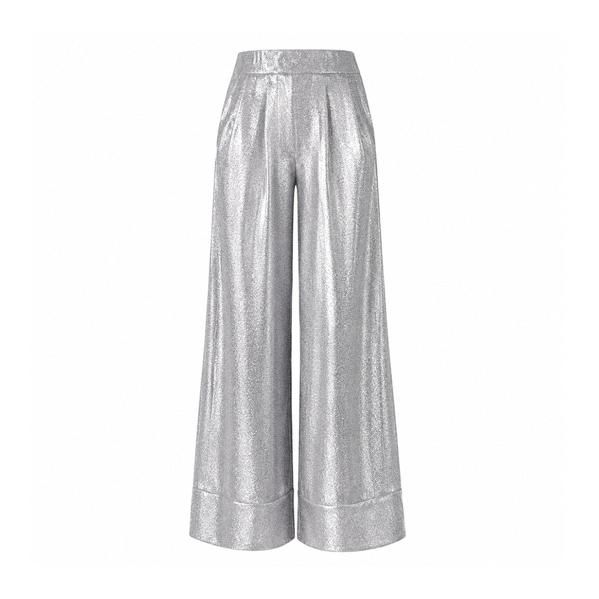 AIDA, pantalone palazzo in lurex argento.