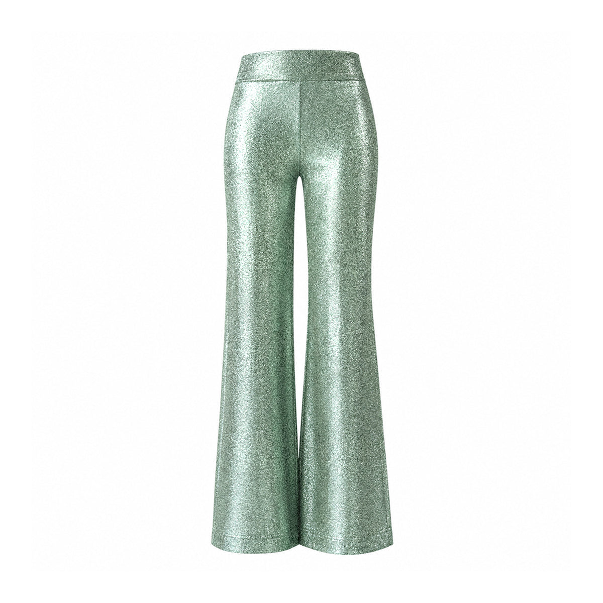 MIMI, pantalone palazzo in lurex verde chiaro.