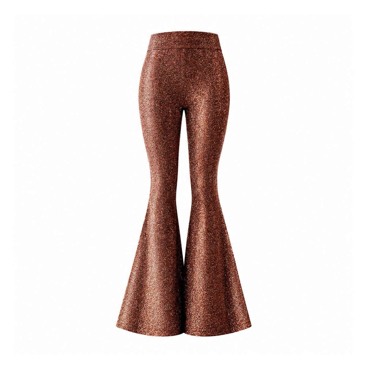 LOLA, pantalone a zampa in lurex bronzo.