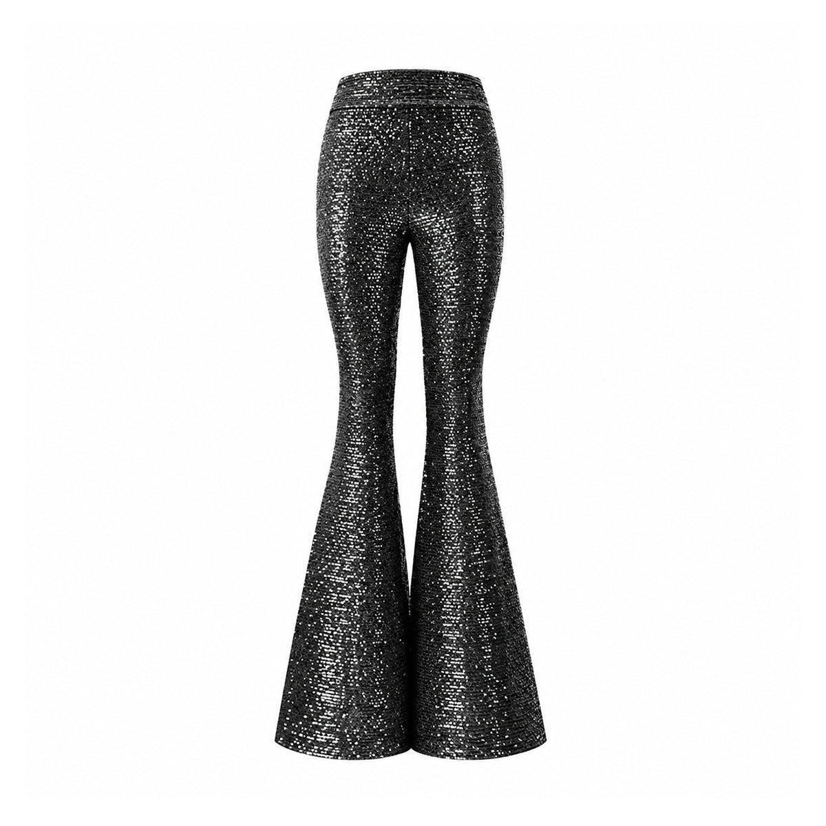 LOLA, pantalone a zampa in paillettes nere.
