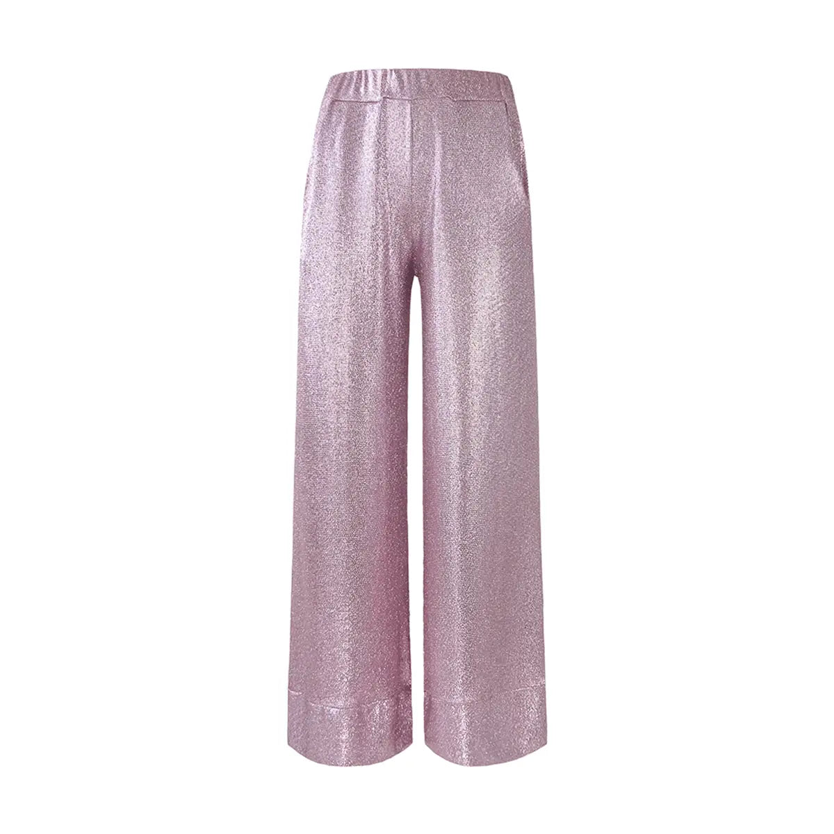 Pantaloni palazzo donna in lurex rosa AIDA con vita elasticizzata e tasche laterali – Alessandra Gallo