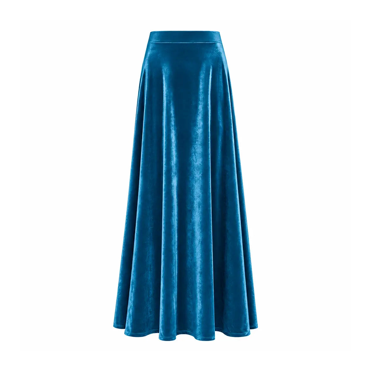 TOSCA, gonna lunga in ciniglia ottanio con linea svasata.