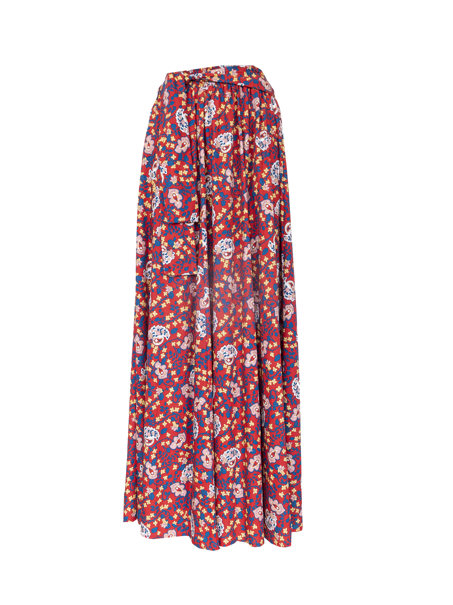 FIORDALISA - long and wide skirt with belt in cotton Dumbarton print