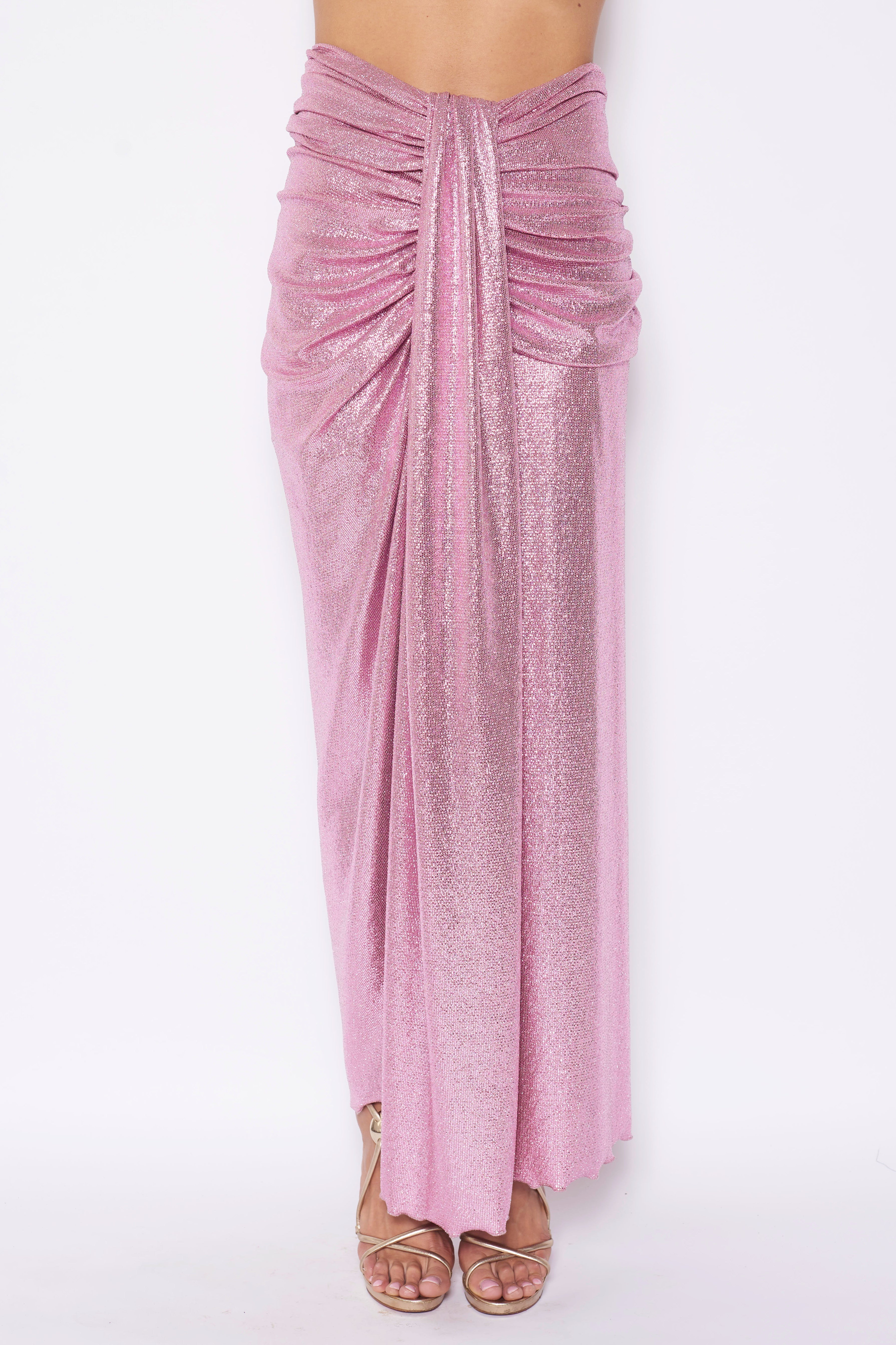 AMANDA -  long pink lurex skirt with a slit