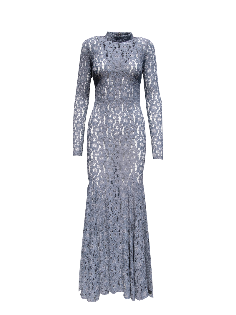 ALANA - mermaid-style long dress in lace, available in multiple color variants.
