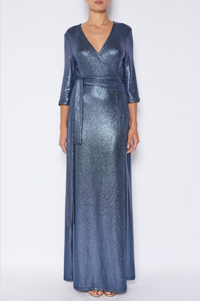 LETIZIA - long wraparound dress with sleeves in print earth lycra