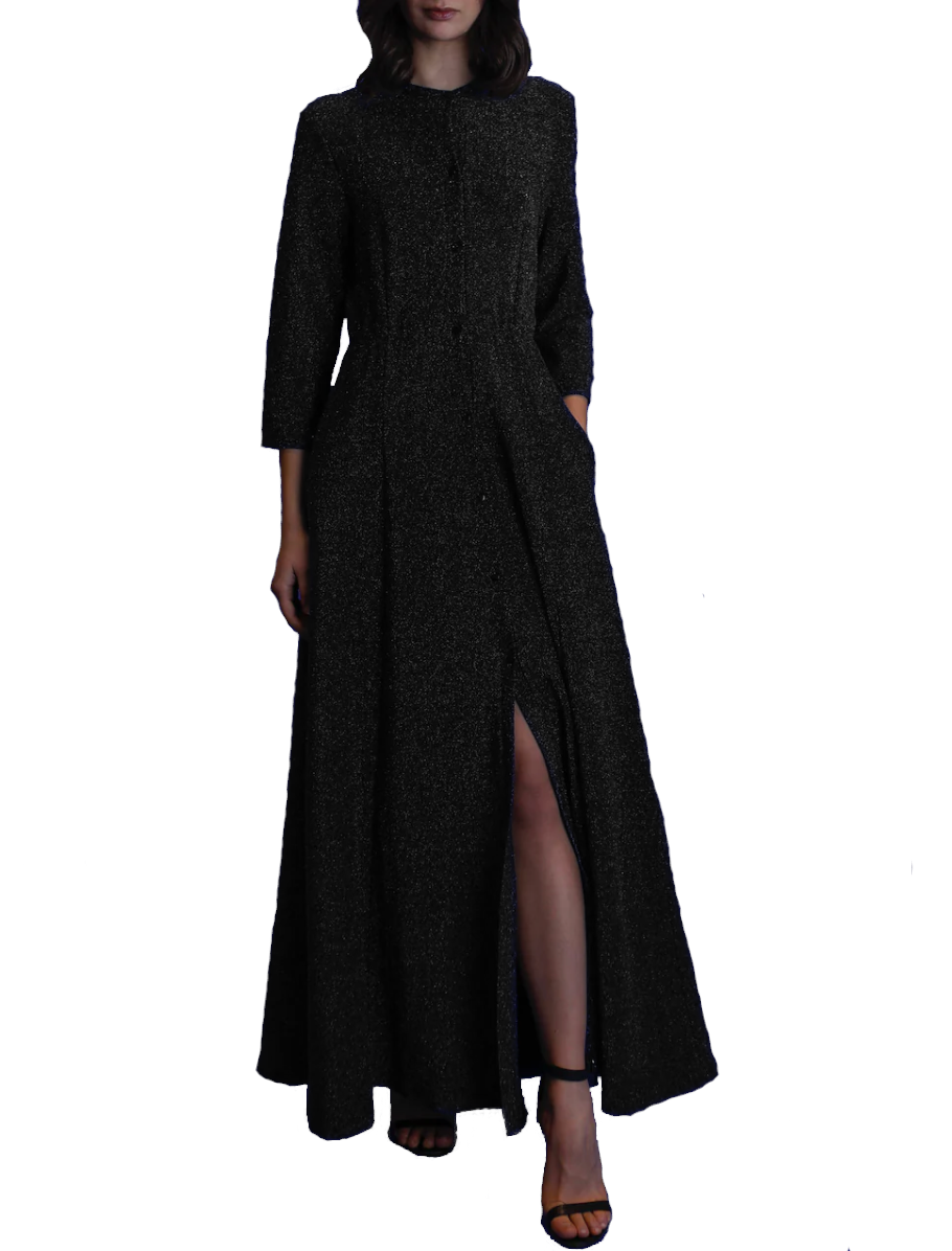 CLELIA - long black lurex shirt dress