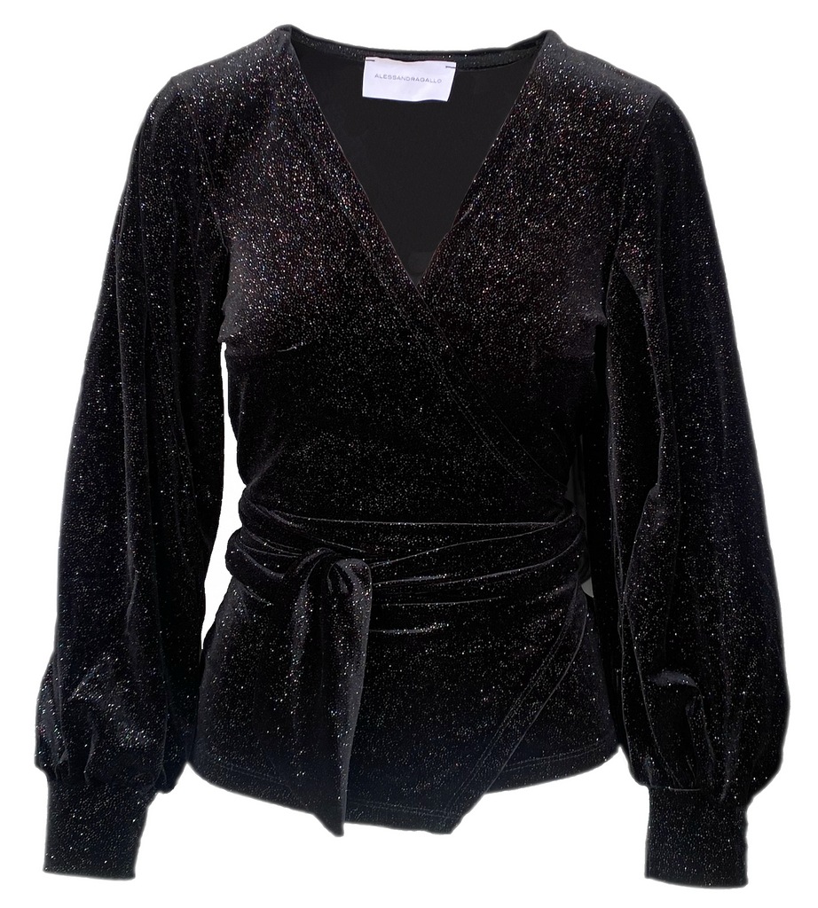 CLOE - kimono blouse in black sparkling chenille