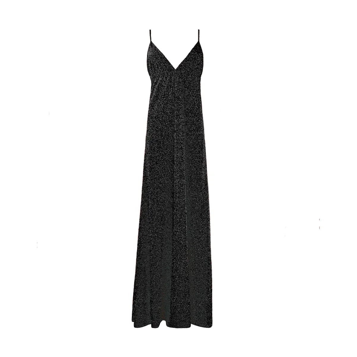 Abito lungo in lurex antracite MICOL con scollo a V e spalline sottili incrociate sulla schiena – Alessandra Gallo