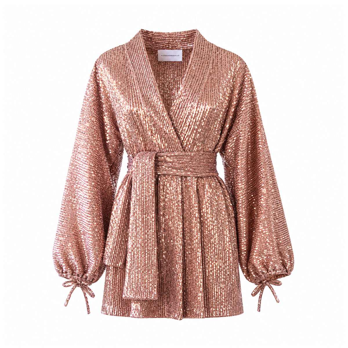 ELVIRA, abito corto in paillettes rosa.
