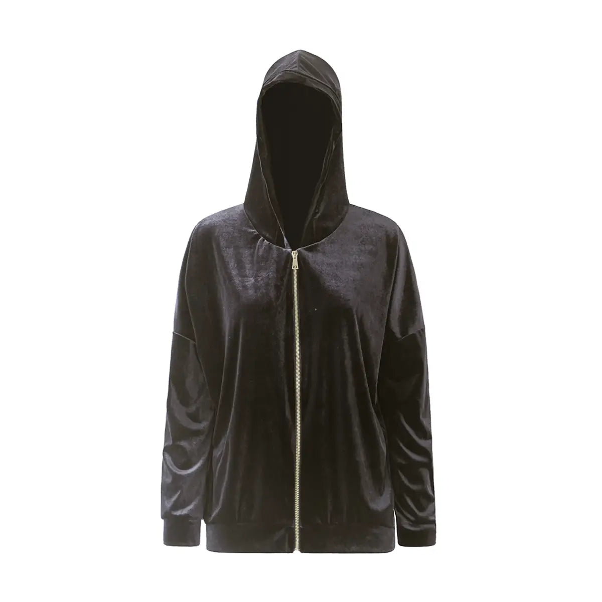 Felpa ADRIEN di Alessandra Gallo in ciniglia grigia con cappuccio e chiusura con zip frontale - vista frontale - Day&Night Collection